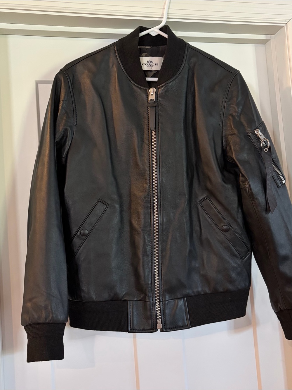 NWOT Coach Men's Black Leather Bomber Jacket